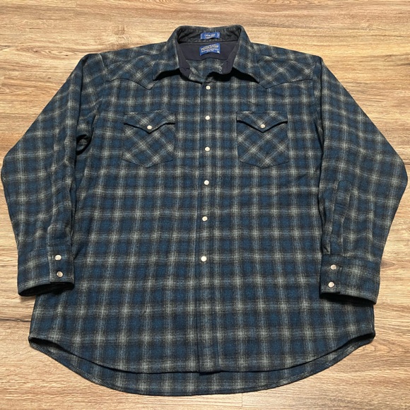 Pendleton Men’s Canyon Shirt 100% Virgin Wool Blue Grey Plaid Western Size XL - Picture 1 of 8